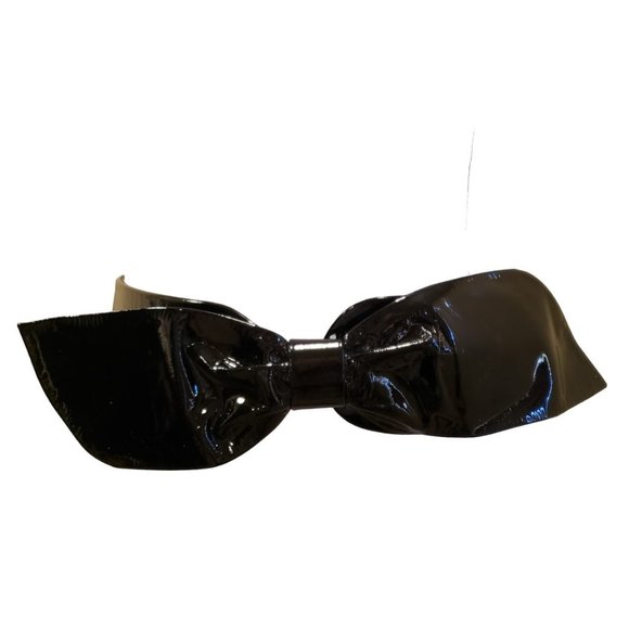 Vintage 80s Abbé Creation Genuine Black Patent Leather Bow Belt Small (26”-27”) - Picture 5 of 7